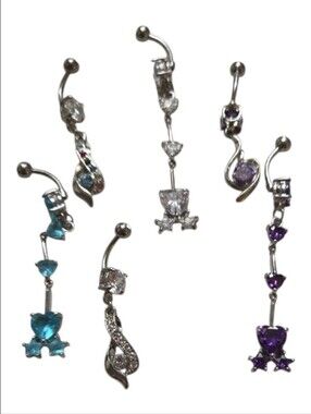 Bling Cubic Zirconia Belly Button Rings - Blue, Purple, Clear